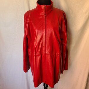 Vintage LNR Red Leather Funnel Neck Jacket | Size Large